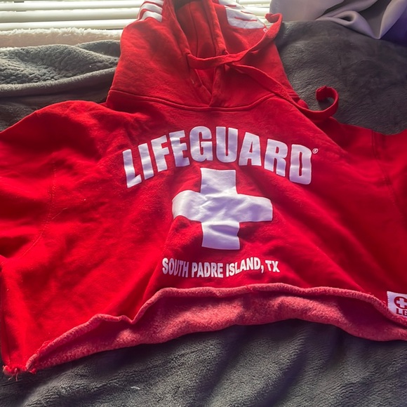 South Padre Red Cropped LifeGuard Hoodie (Bought Cropped) - Picture 1 of 5